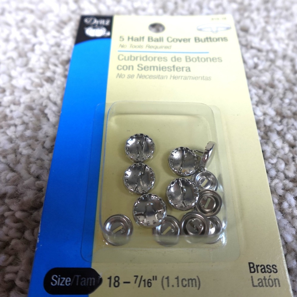 Dritz 5 Half Ball Cover Buttons Size 18 7/16 Inch 1.1cm Brass 213-18